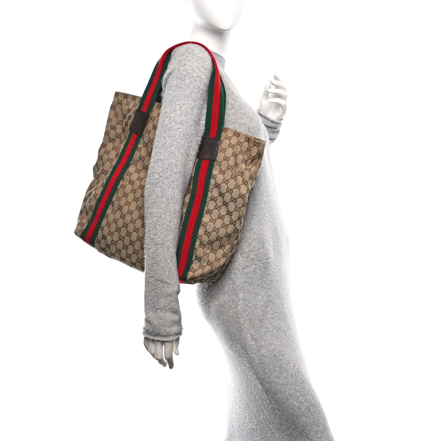 Gucci GG Monogram Medium Web Handle Vertical Tote Dark Brown 2 of 10