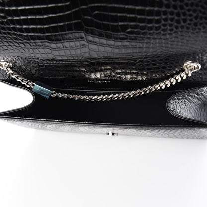 Saint Laurent Calfskin Crocodile Embossed Medium Classic Monogram Kate Tassel Satchel Black 5 of 8