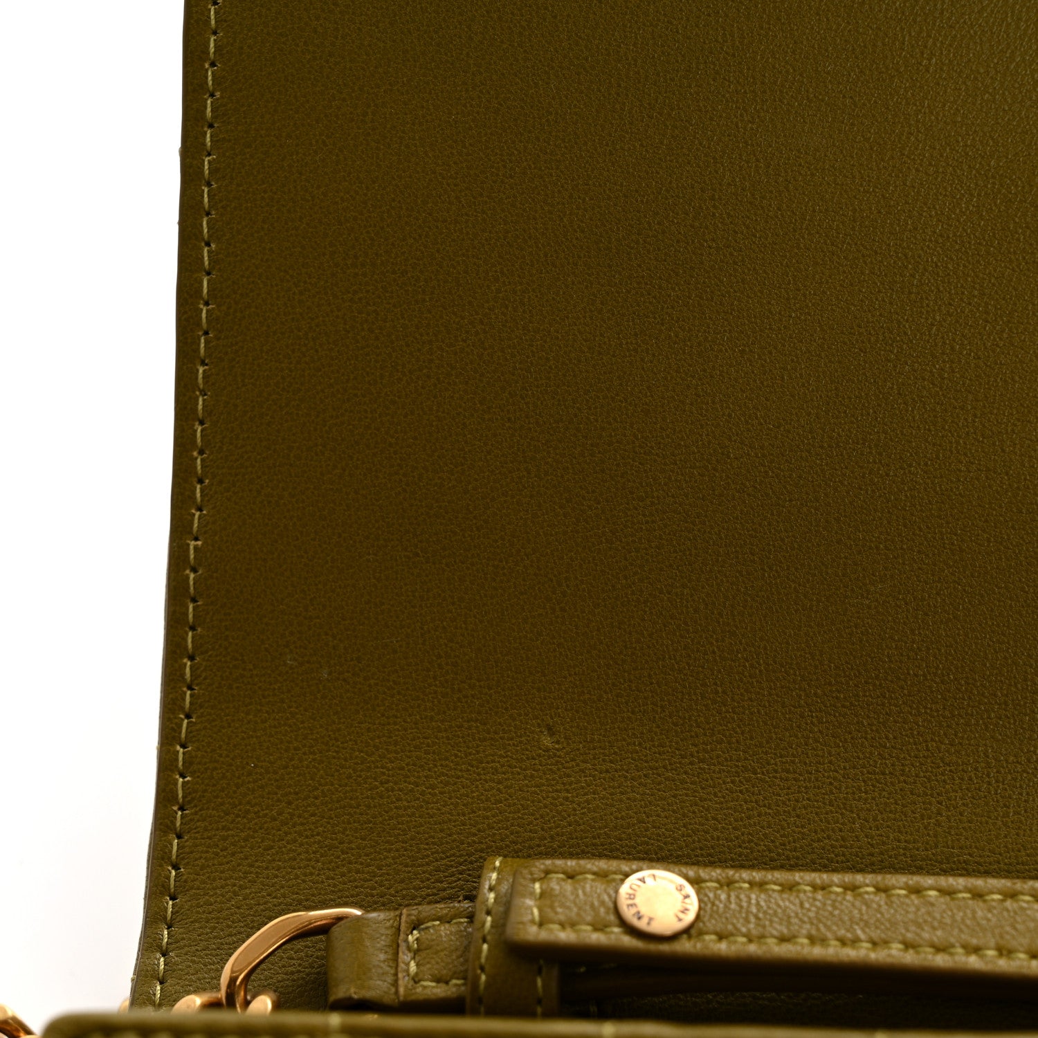 Saint Laurent Lambskin Carre Quilted Cassandre Chain Wallet Olive Drab 12 of 14