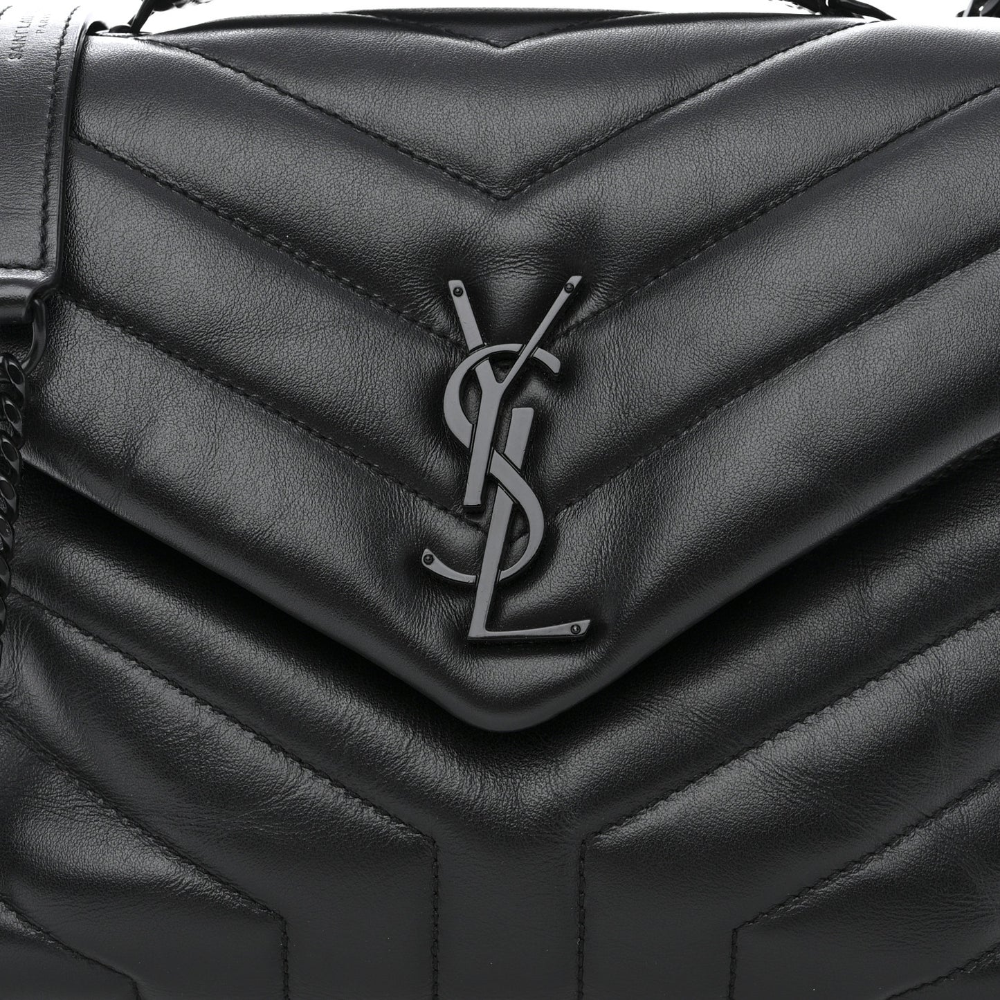 Calfskin Y Quilted Monogram Monochrome Small Loulou Chain Satchel Black