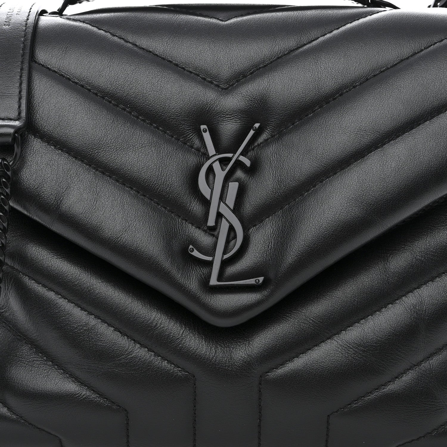 Saint Laurent Calfskin Y Quilted Monogram Monochrome Small Loulou Chain Satchel Black 8 of 11
