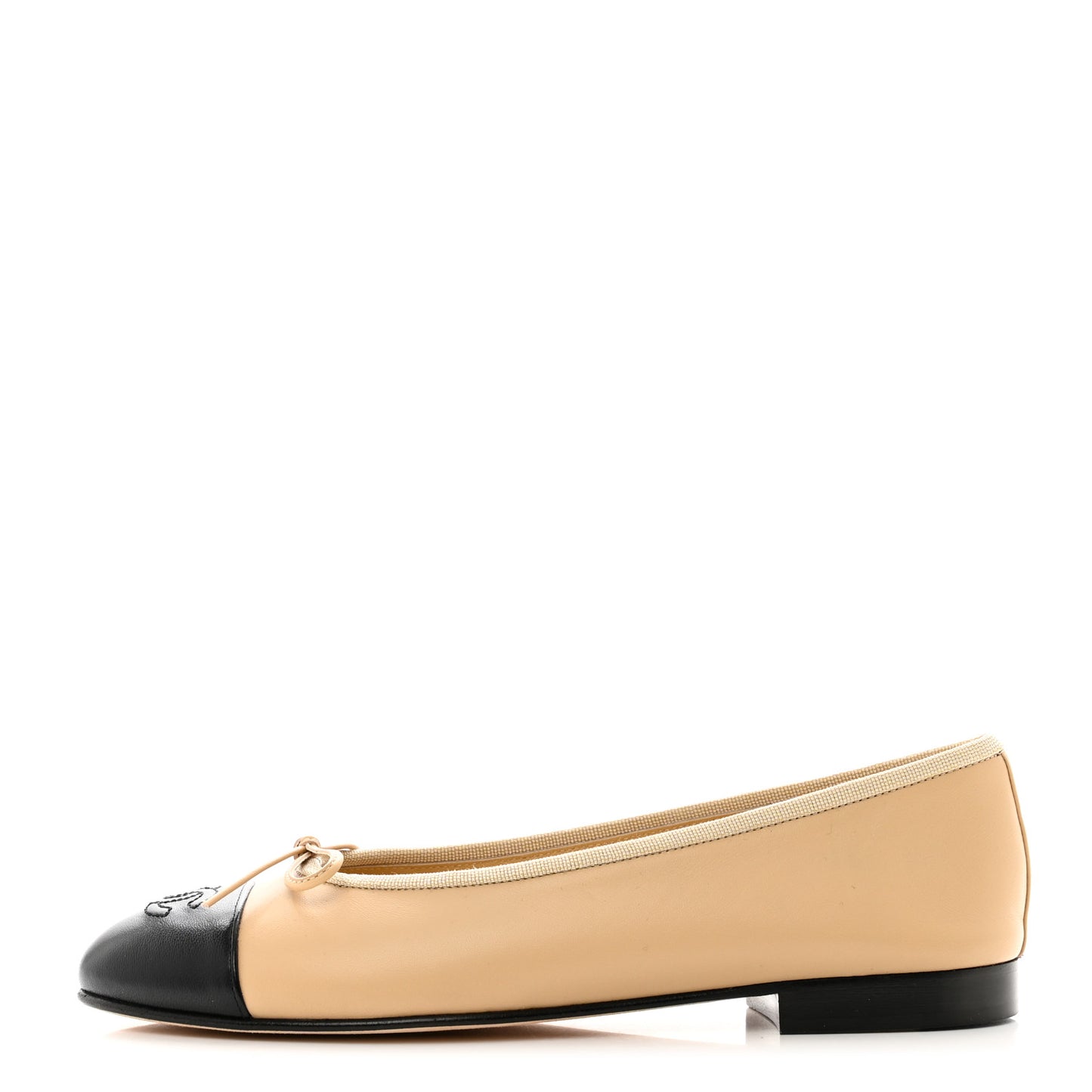 Lambskin Cap Toe CC Ballerina Flats 37.5 Beige Black