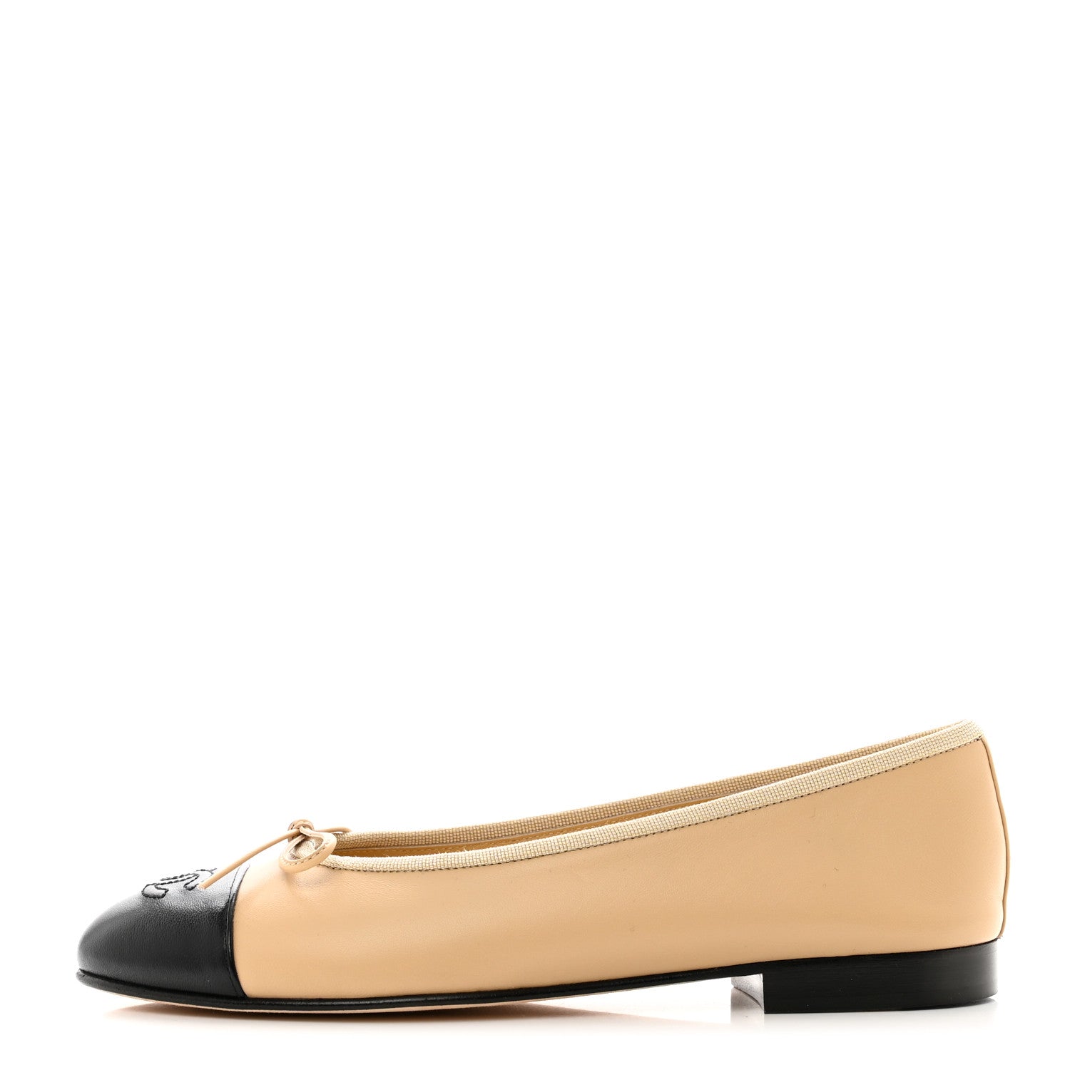 Chanel Lambskin Cap Toe CC Ballerina Flats 37.5 Beige Black 1 of 9
