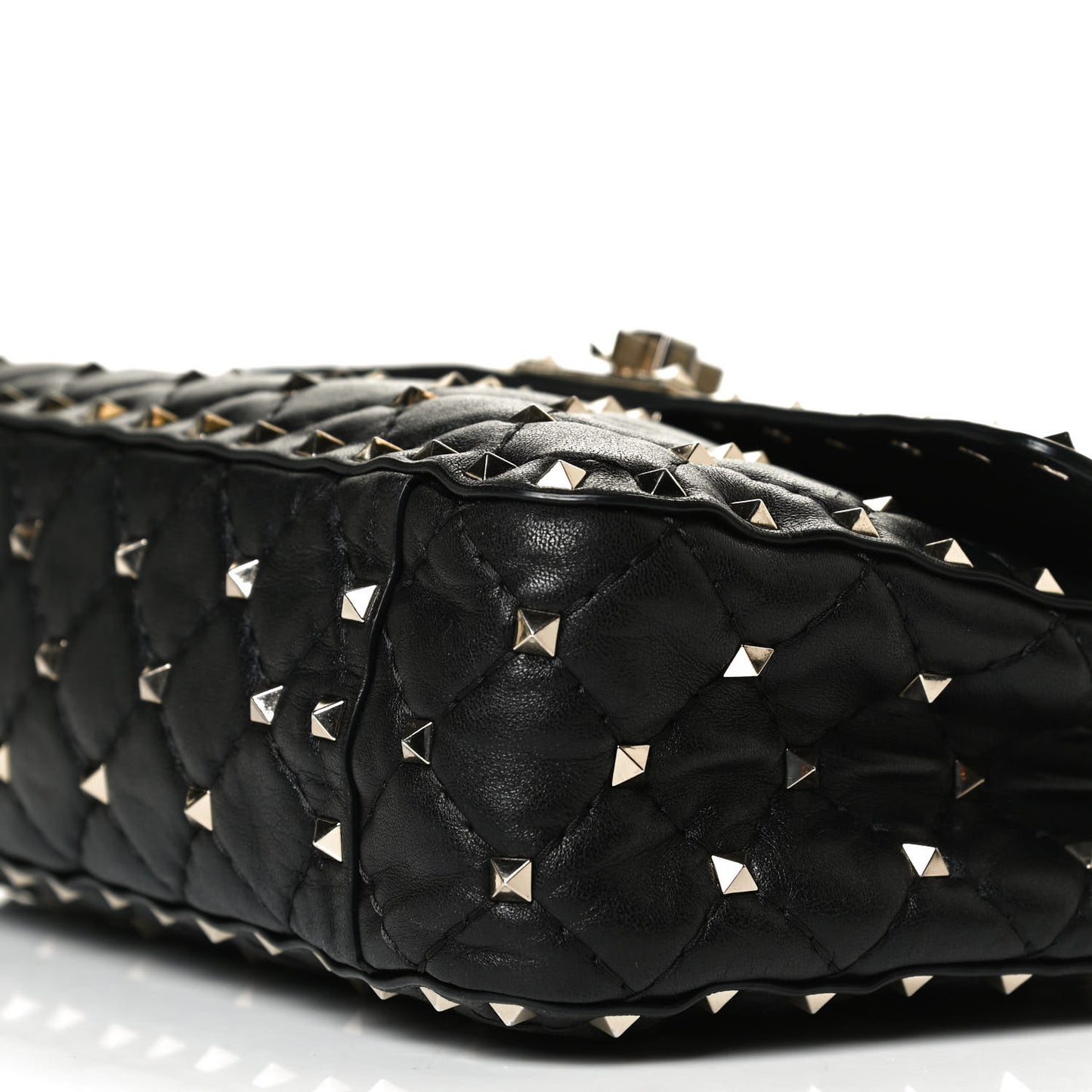 Lambskin Medium Rockstud Spike Shoulder Bag Black
