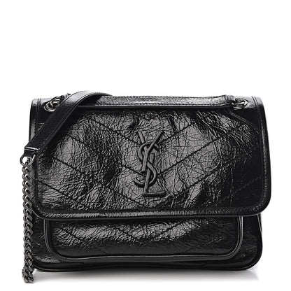 Saint Laurent Crinkled Calfskin Matelasse Monogram Baby Niki Chain Satchel Black 1 of 11
