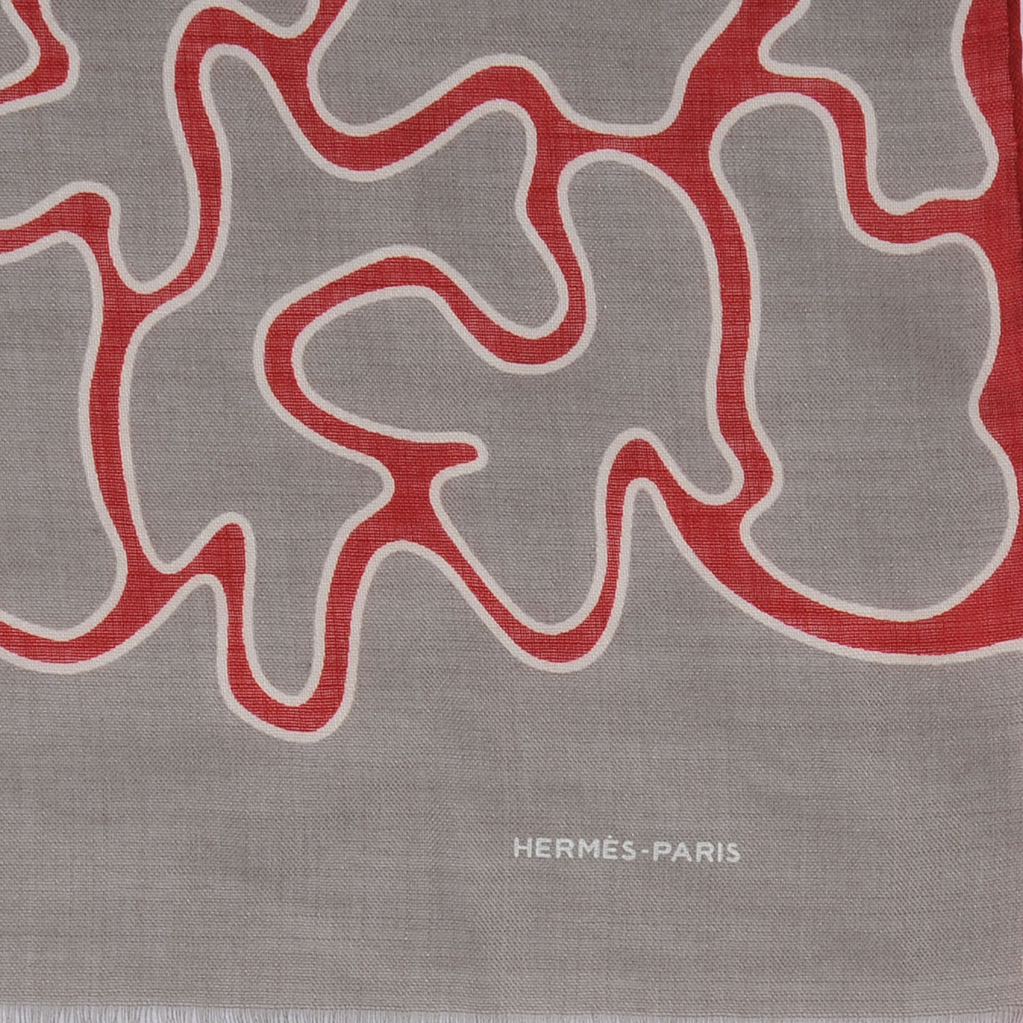 Silk Wool Modern Fringe Scarf Red Grey