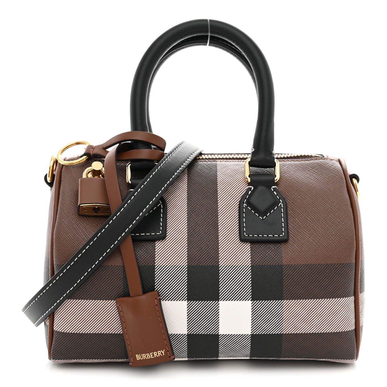 Burberry E-canvas Check Mini Bowling Bag Dark Birch Brown 1 of 9