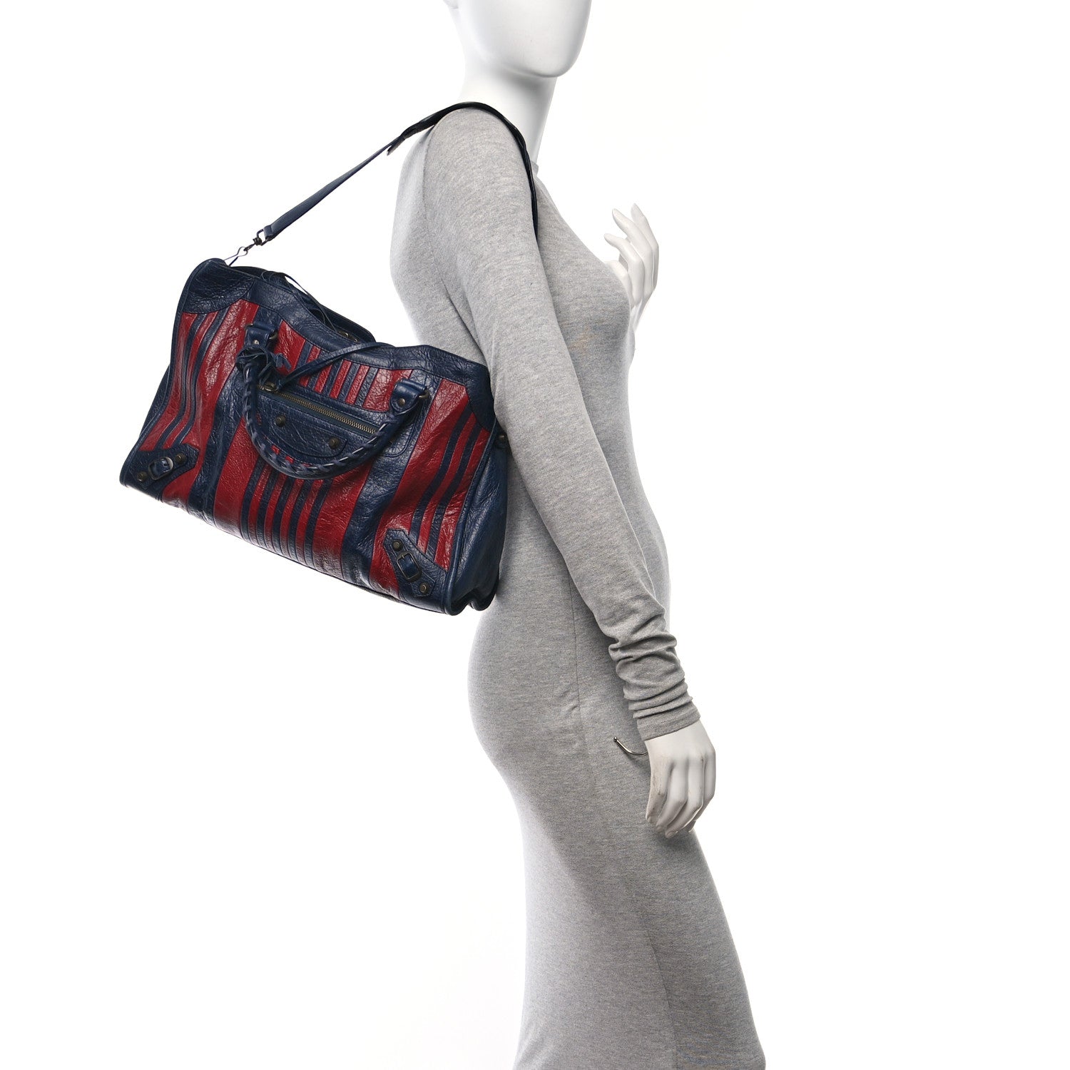 Balenciaga Cuir Arena Striped Classic Hardware City Bleu Nuit Rouge 2 of 13