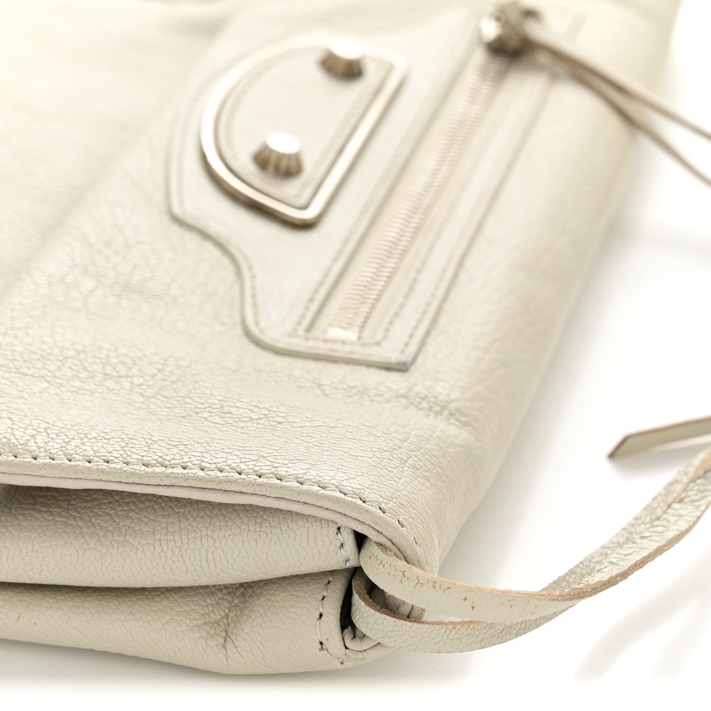 Chevre Silver Metallic Edge Hardware Envelope Clutch Gris Glace
