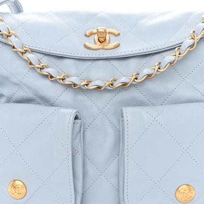 Chanel Shiny Calfskin Quilted Large Supple Twins Hobo Bag Light Grey 8 of 11