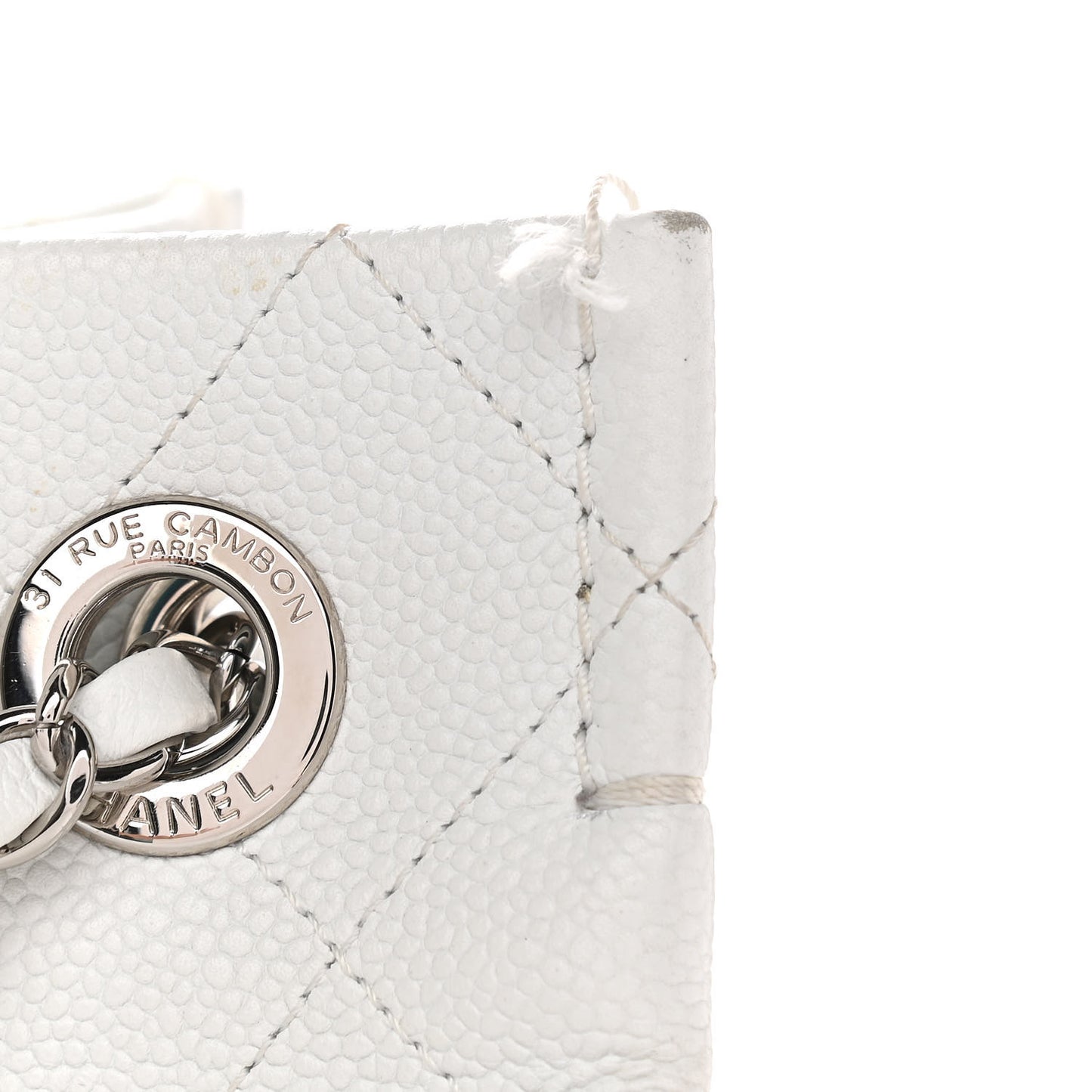Grained Calfskin CC Pocket Tote White