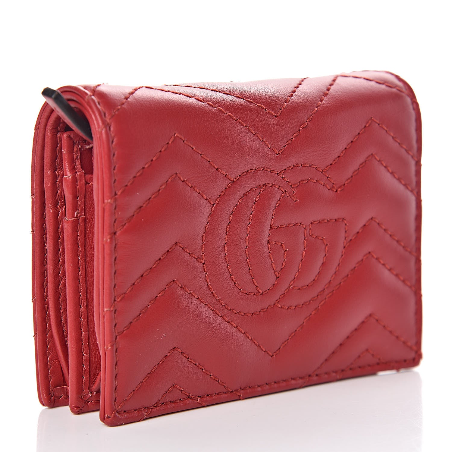 Gucci Calfskin Matelasse GG Marmont Card Case Wallet Hibiscus Red 3 of 8