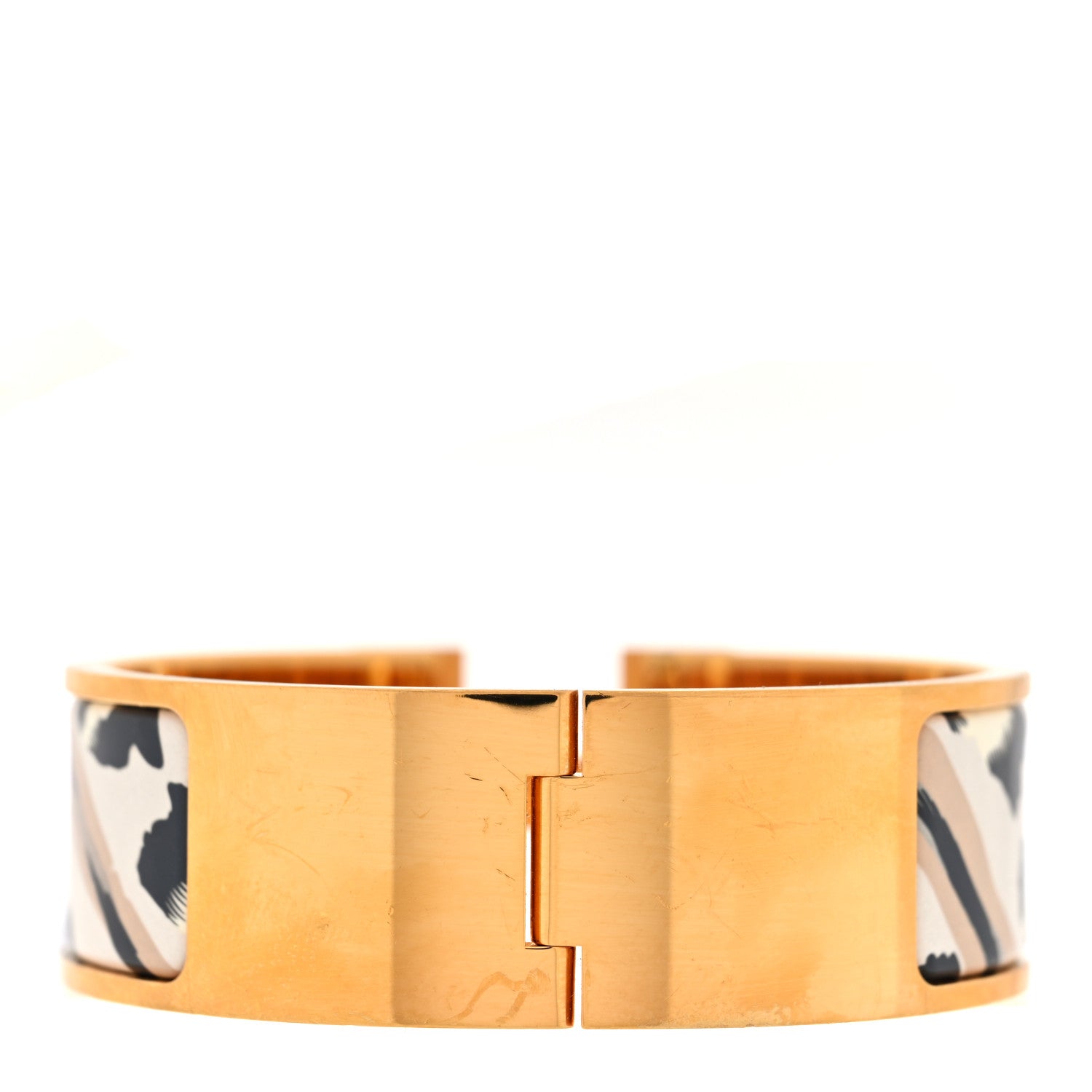 Hermes Enamel Printed Wide Le Chat Carre Clic Clac H Bracelet PM Lumière 3 of 4