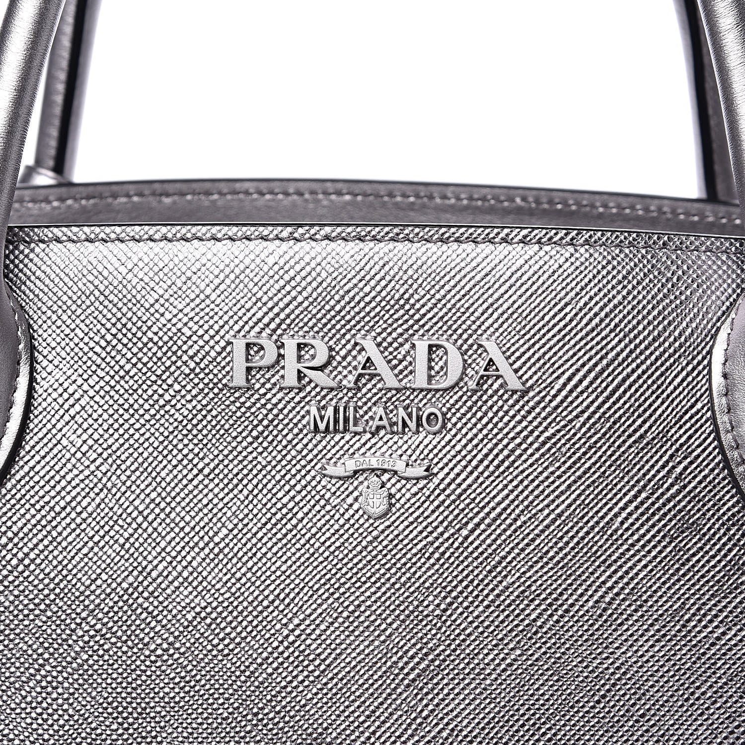 Prada Saffiano Cuir Calfskin Medium Monochrome Top Handle Tote Cromo 9 of 11