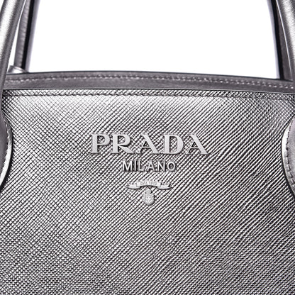 Prada Saffiano Cuir Calfskin Medium Monochrome Top Handle Tote Cromo 9 of 11