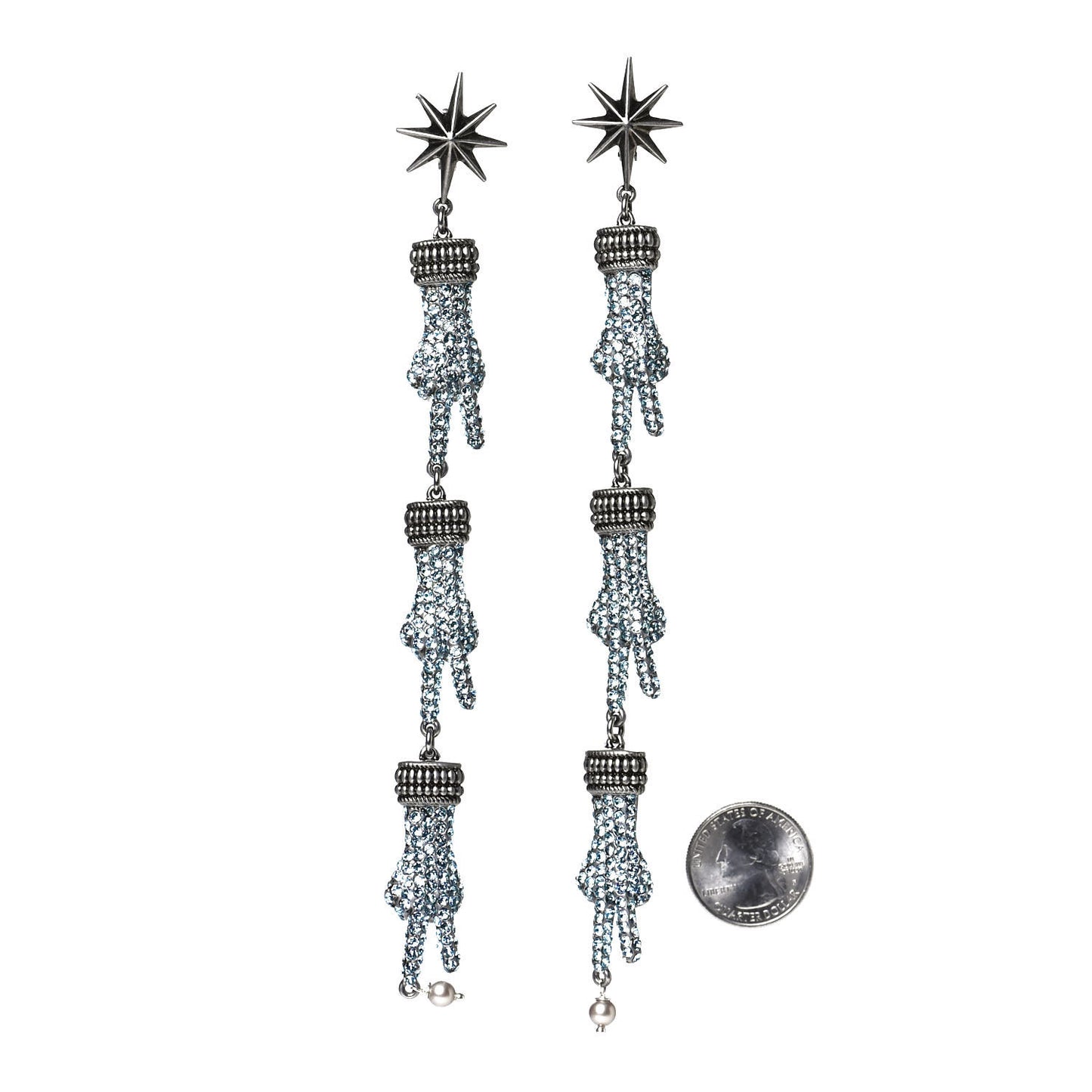 Swarovski Crystal Hand Motif Clip On Drop Earrings Metallic
