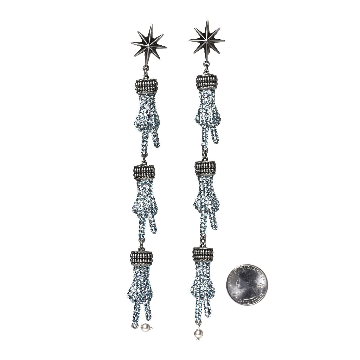 Gucci Swarovski Crystal Hand Motif Clip On Drop Earrings Metallic 2 of 5