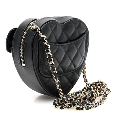 Chanel Lambskin Quilted CC In Love Heart Clutch With Chain Black 3 of 10