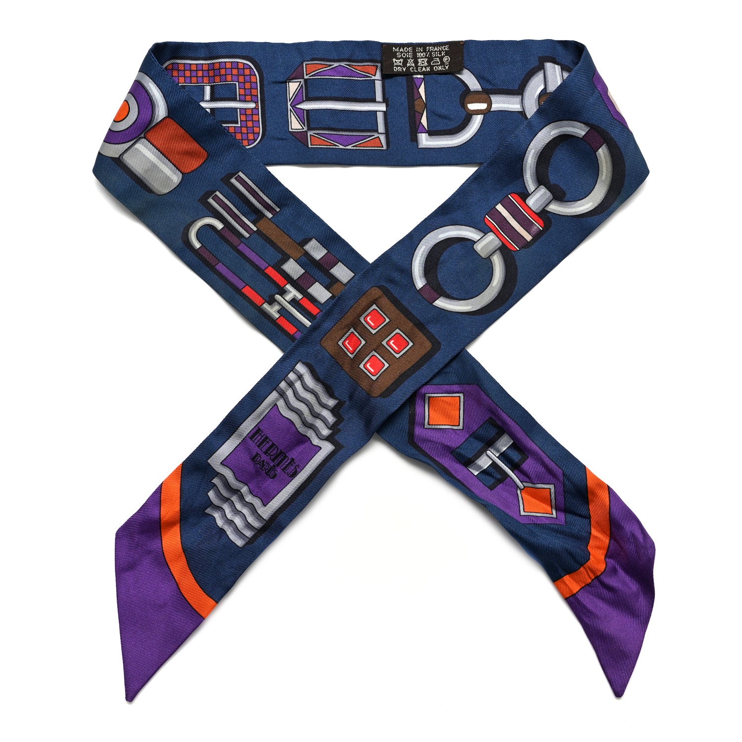 Hermes Silk Carre En Boucles Twilly Marine Violet Brun 1 of 6