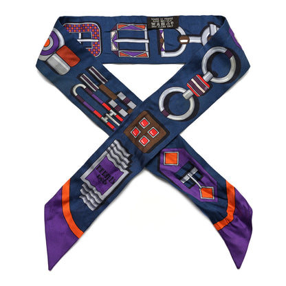 Hermes Silk Carre En Boucles Twilly Marine Violet Brun 1 of 6