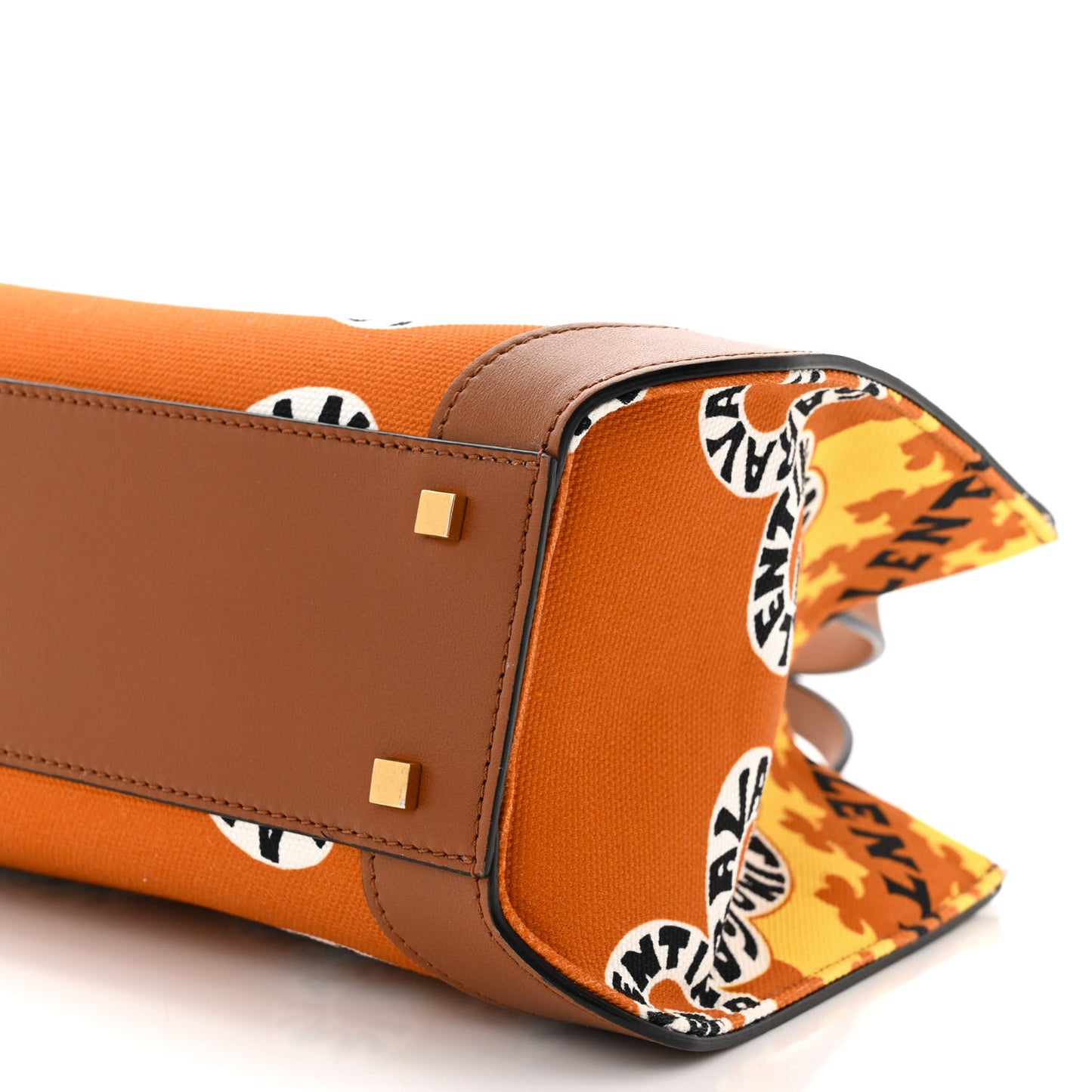 Canvas Calfskin Mini Bandana Print Small Vlogo Signature Tote Saddle Brown Multicolor