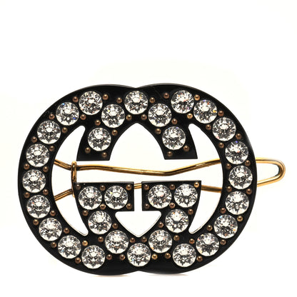 Gucci Resin Crystal Interlocking G Hair Clip Black 1 of 6