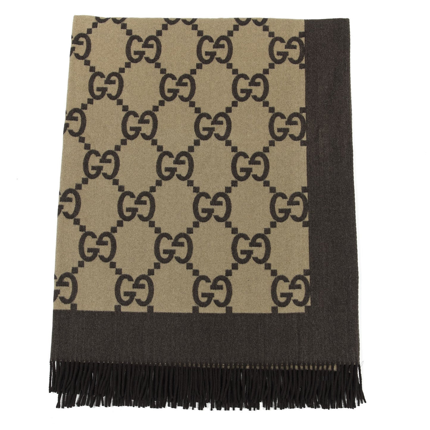 Wool Cashmere GG Monogram Blanket Dark Brown