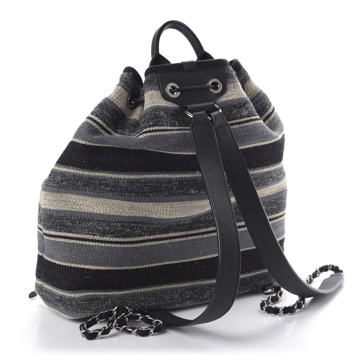 Chanel Striped Canvas Large Deauville Backpack Gray Black 2 of 10