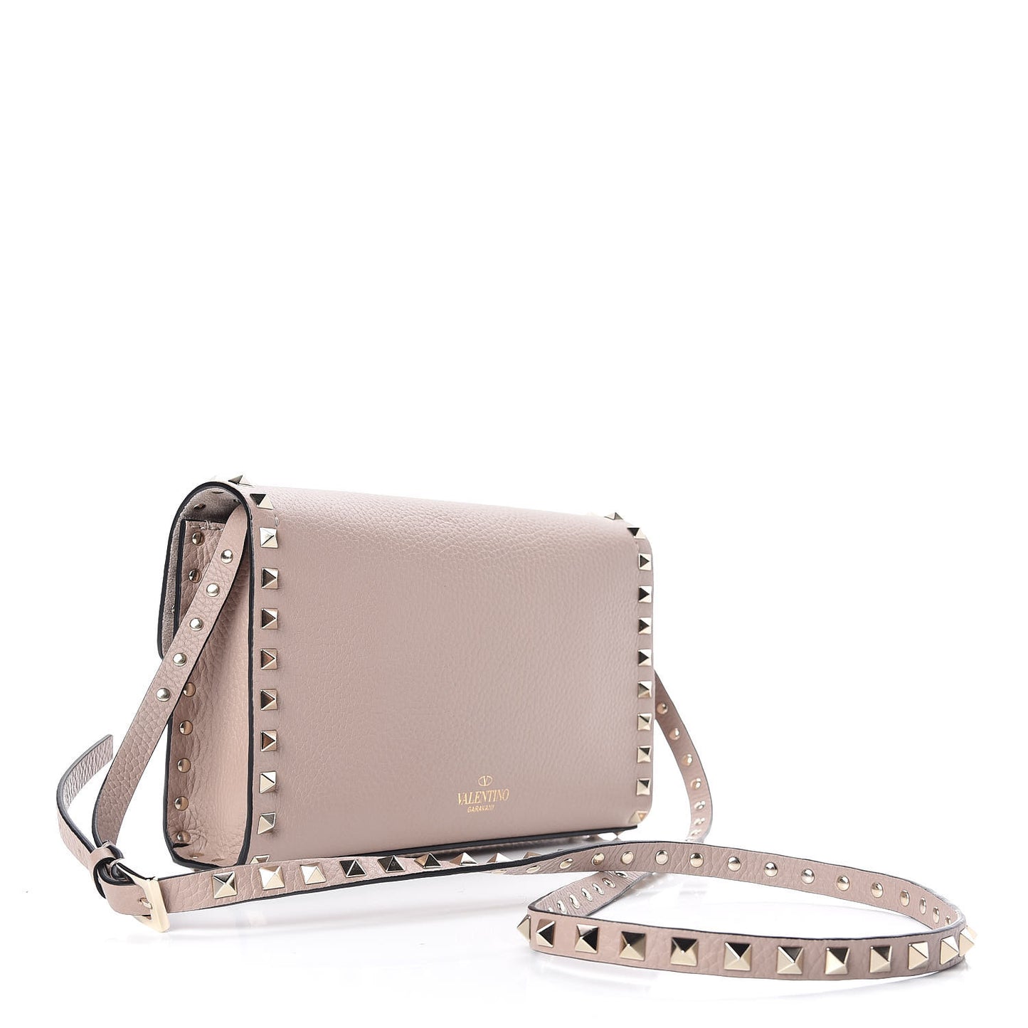 Pebbled Calfskin Medium Rockstud Flip Lock Crossbody Bag Poudre