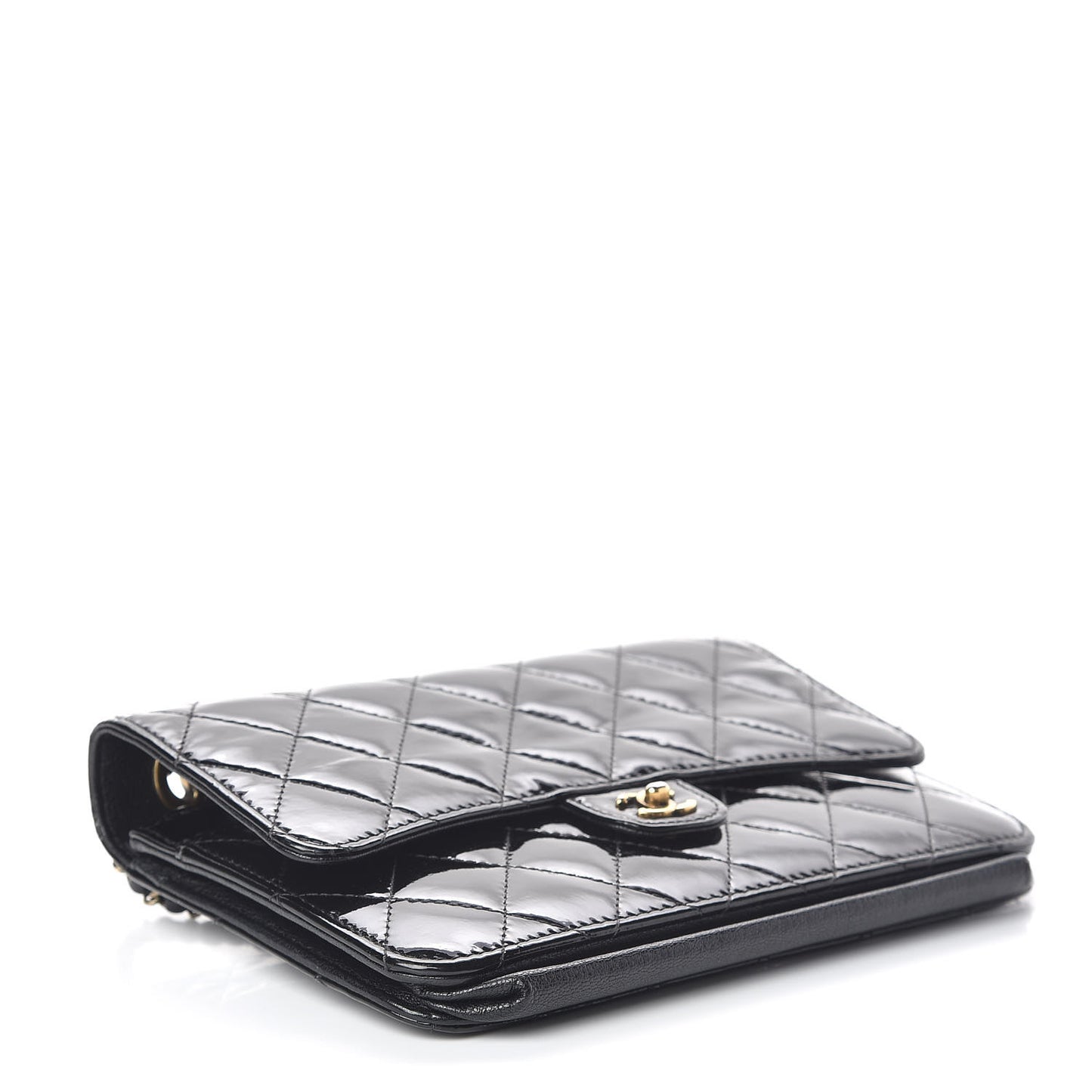 Patent Goatskin Quilted CC Eyelet Wallet On Chain WOC Black