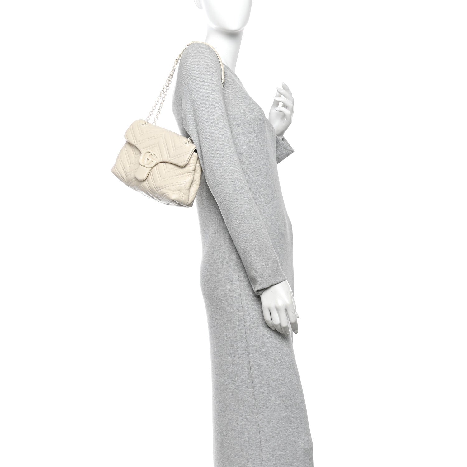 Gucci Soft Calfskin Matelasse Monochrome Small GG Marmont Shoulder Bag Ivory 2 of 11