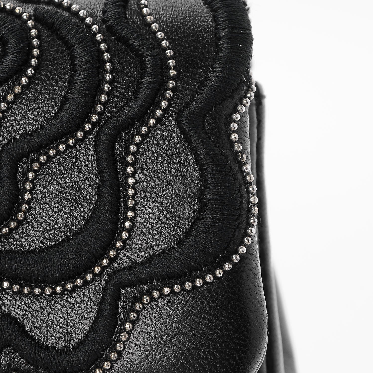 Chanel Lambskin Studded Camellia Embroidered Mini Rectangular Flap Black 11 of 13