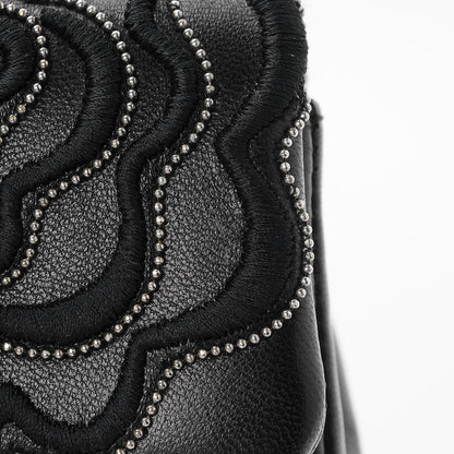 Chanel Lambskin Studded Camellia Embroidered Mini Rectangular Flap Black 11 of 13