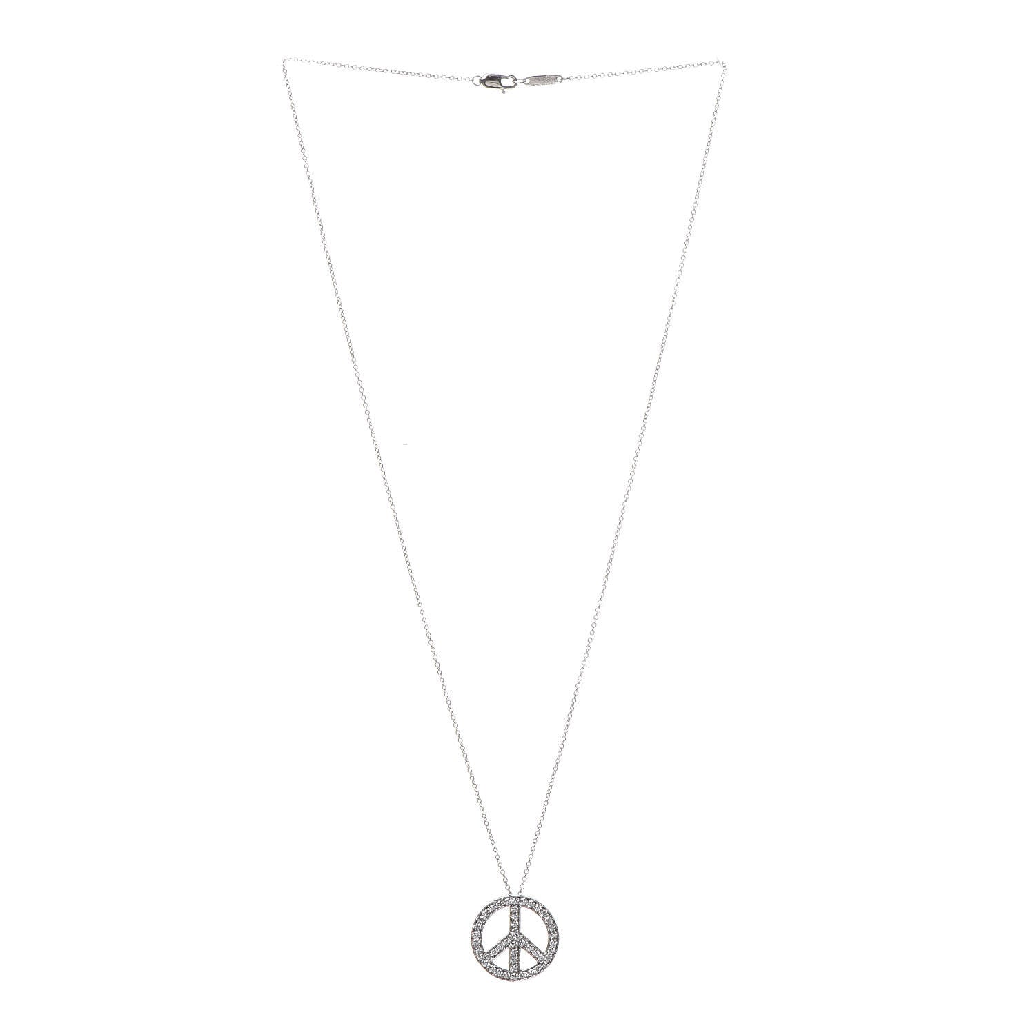 Tiffany Platinum Diamond Peace Pendant Necklace 3 of 7