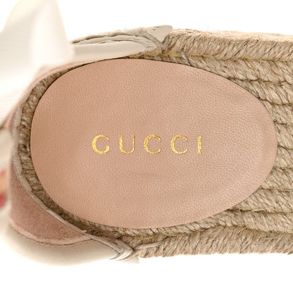 Gucci GG Raffia Monogram Ankle Wrap Platform Espadrille Wedge Sandals 37.5 Beige 6 of 9
