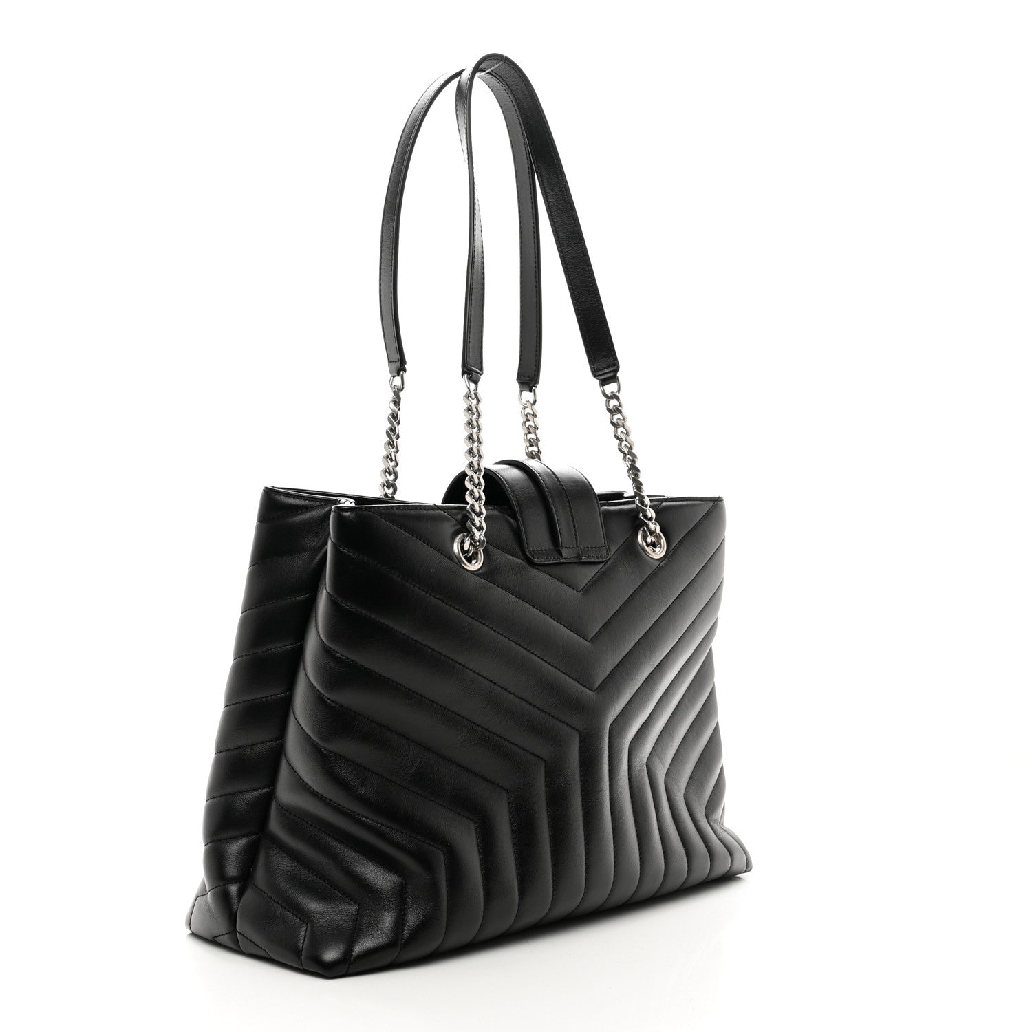 Saint Laurent Calfskin Y Quilted Monogram Large Loulou Shopper Black 3 of 11