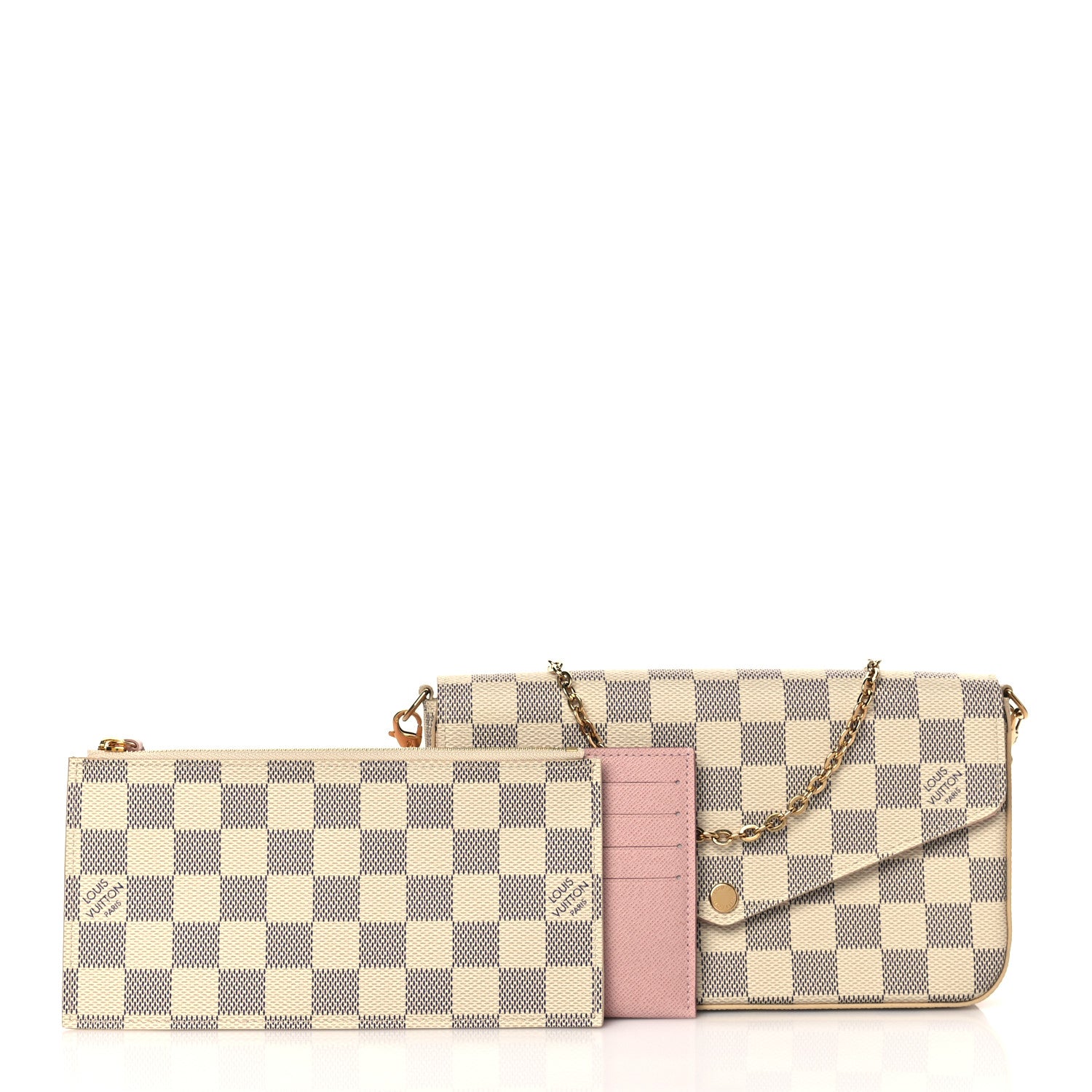Louis Vuitton Damier Azur Pochette Felicie Chain Wallet Rose Ballerine 1 of 11