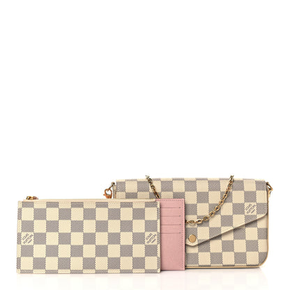Louis Vuitton Damier Azur Pochette Felicie Chain Wallet Rose Ballerine 1 of 11