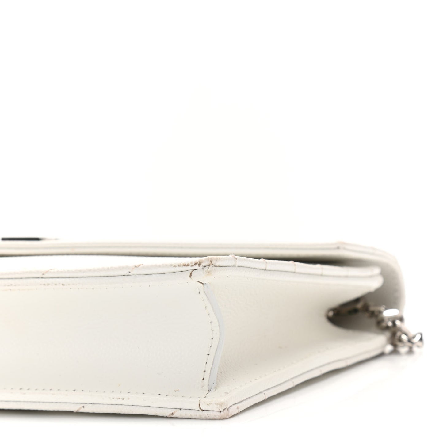 Grain De Poudre Matelasse Chevron Monogram Envelope Chain Wallet Optical White