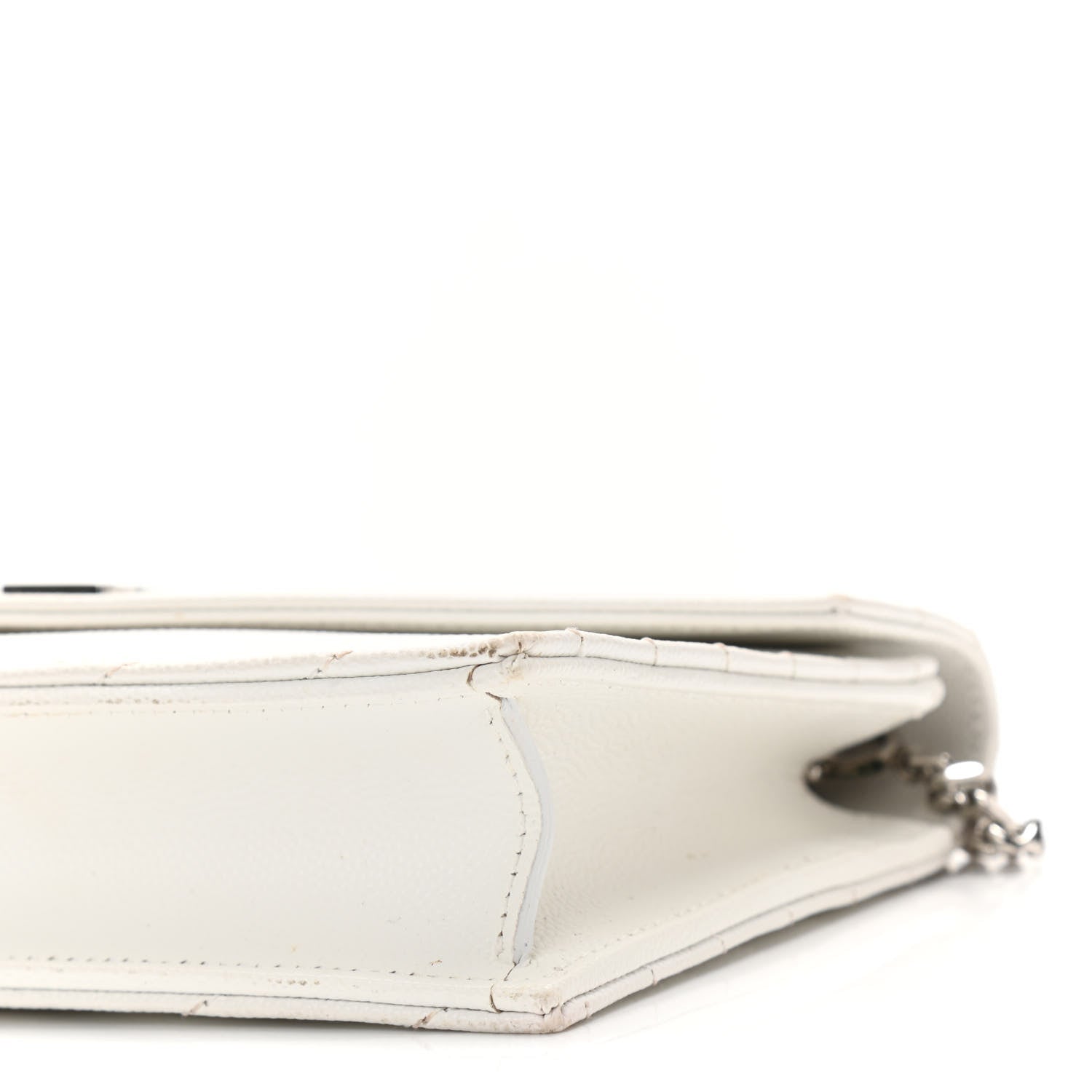 Saint Laurent Grain De Poudre Matelasse Chevron Monogram Envelope Chain Wallet Optical White 9 of 9
