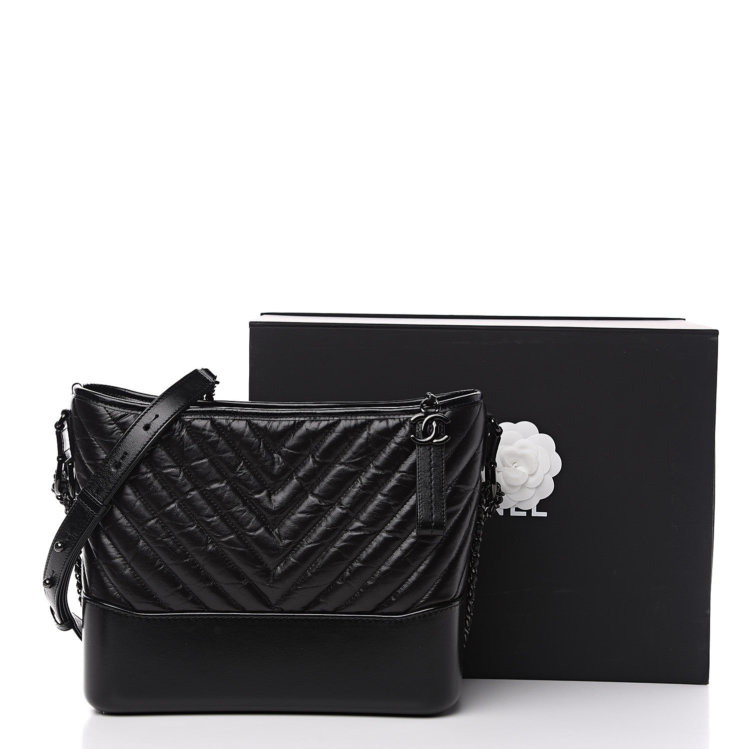 Chanel Aged Calfskin Chevron Quilted Medium Gabrielle Hobo Black 9 of 9