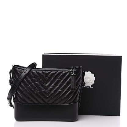 Chanel Aged Calfskin Chevron Quilted Medium Gabrielle Hobo Black 9 of 9