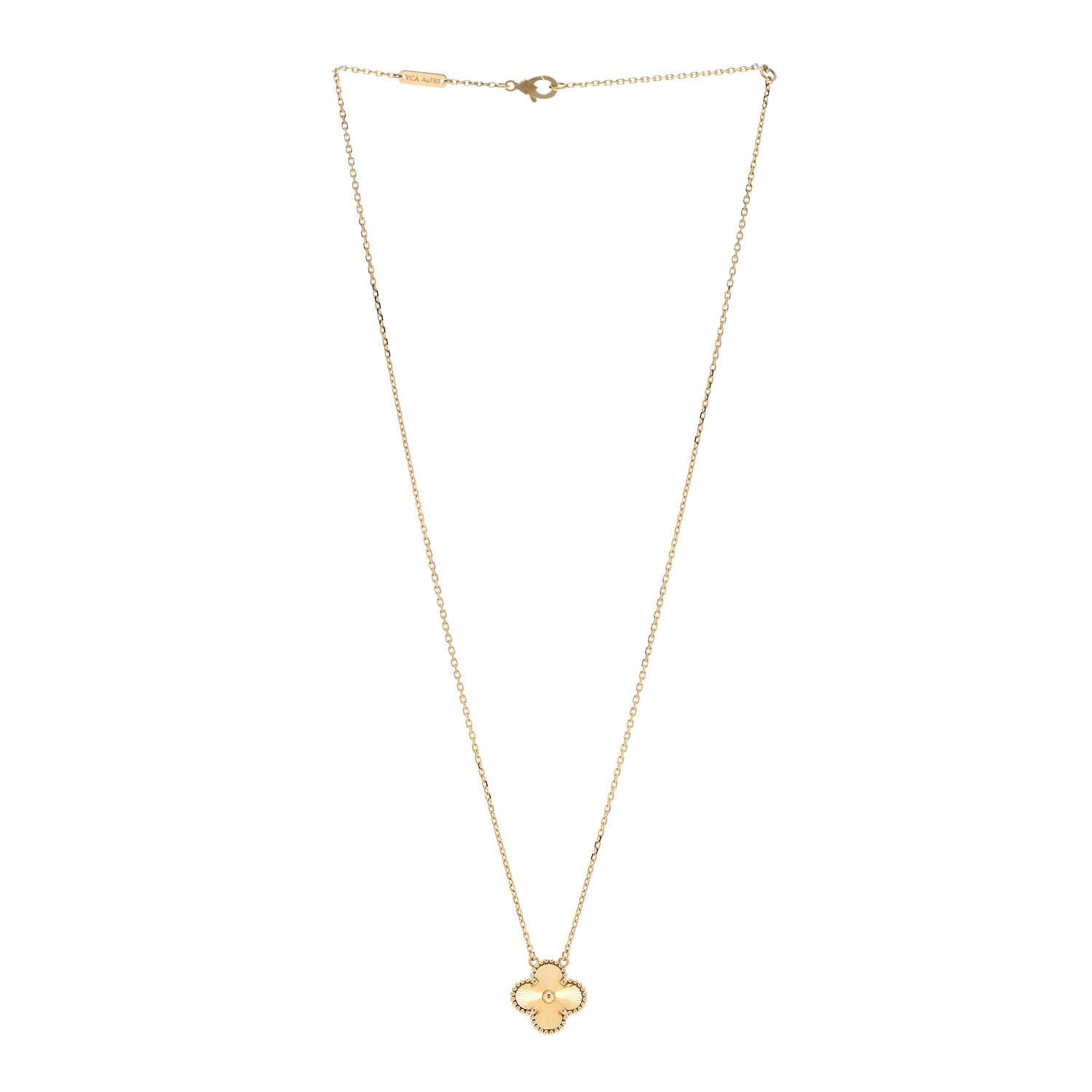 Van Cleef & Arpels 18K Yellow Gold Guilloche Vintage Alhambra Pendant Necklace 3 of 6