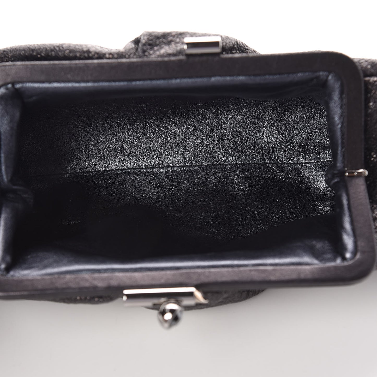 Metallic Crackled Calfskin Monte Carlo Clutch Dark Silver
