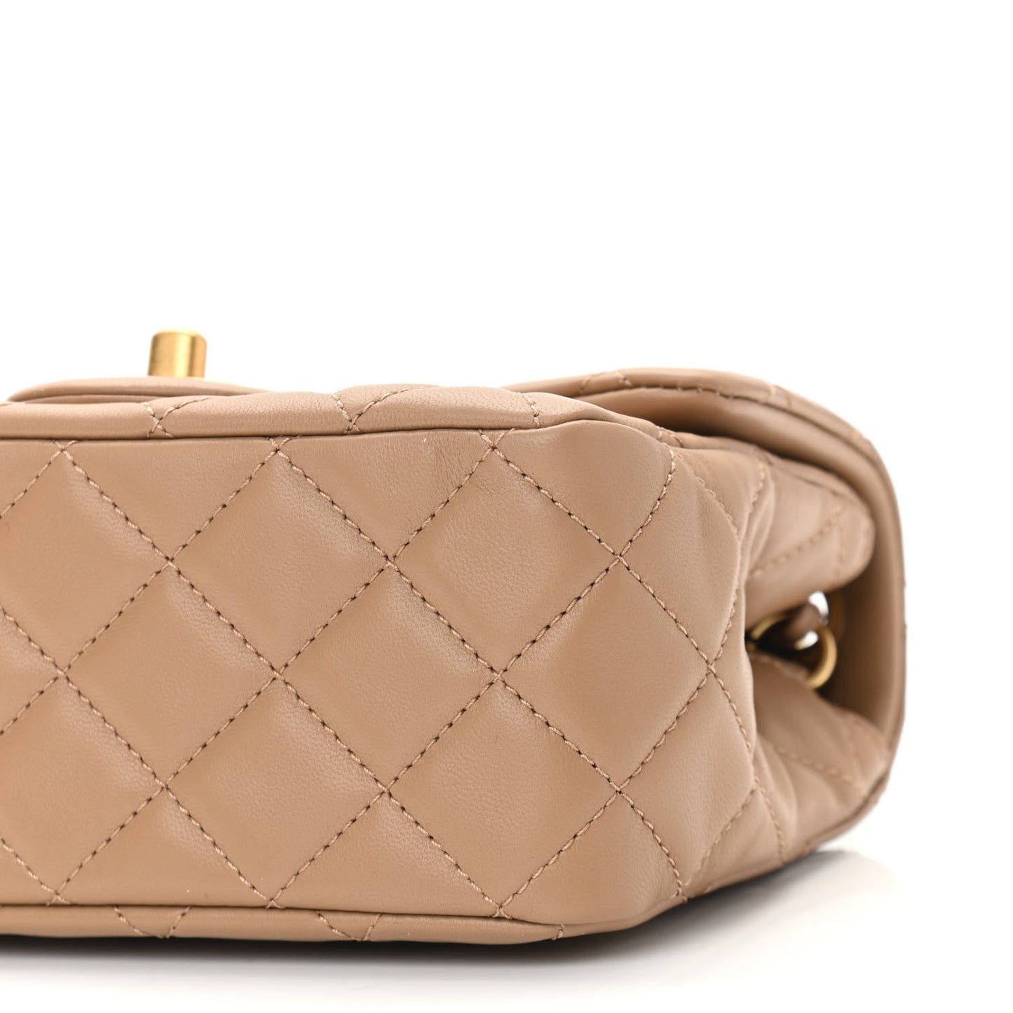 Lambskin Quilted Mini Pearl Crush Flap Dark Beige