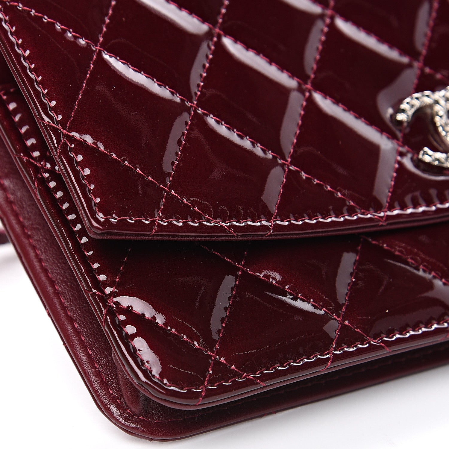 Chanel Patent Quilted Brilliant Wallet On Chain WOC Red 8 of 12