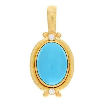 Elizabeth Locke 19K Yellow Gold Diamond Turquoise Pendant 1 of 5