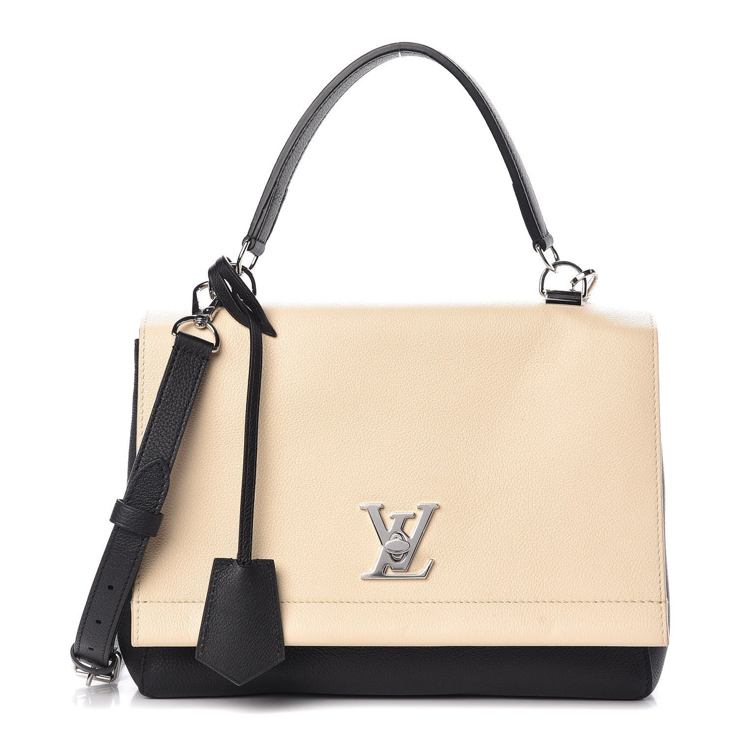 Soft Calfskin Lockme II Top Handle Vanille Black
