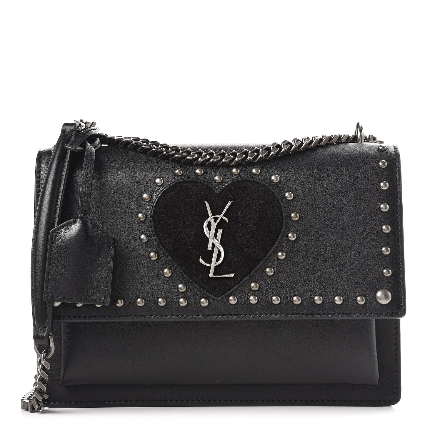 Grained Calfskin Studded Medium Monogram Heart Sunset Black