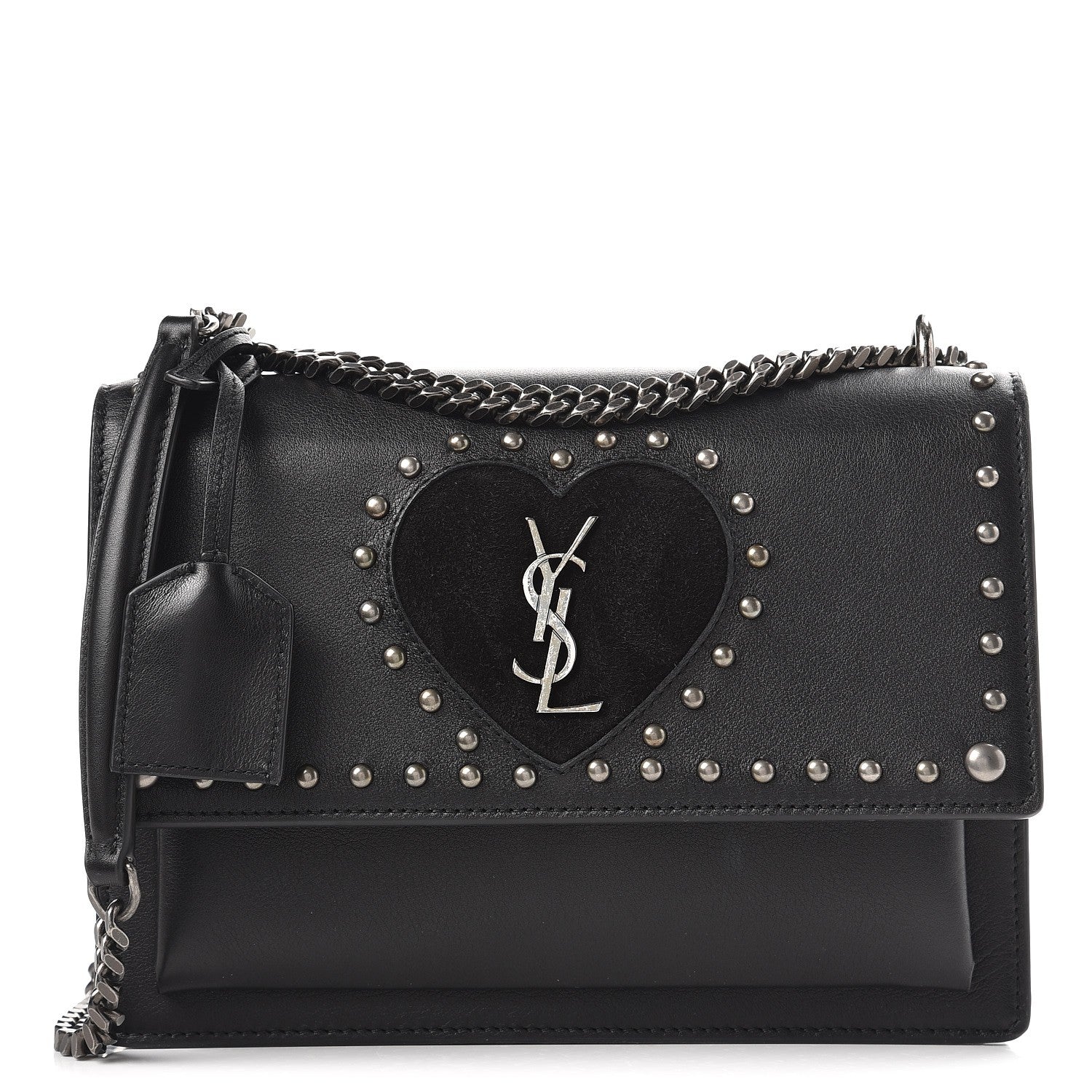 Saint Laurent Grained Calfskin Studded Medium Monogram Heart Sunset Black 1 of 8